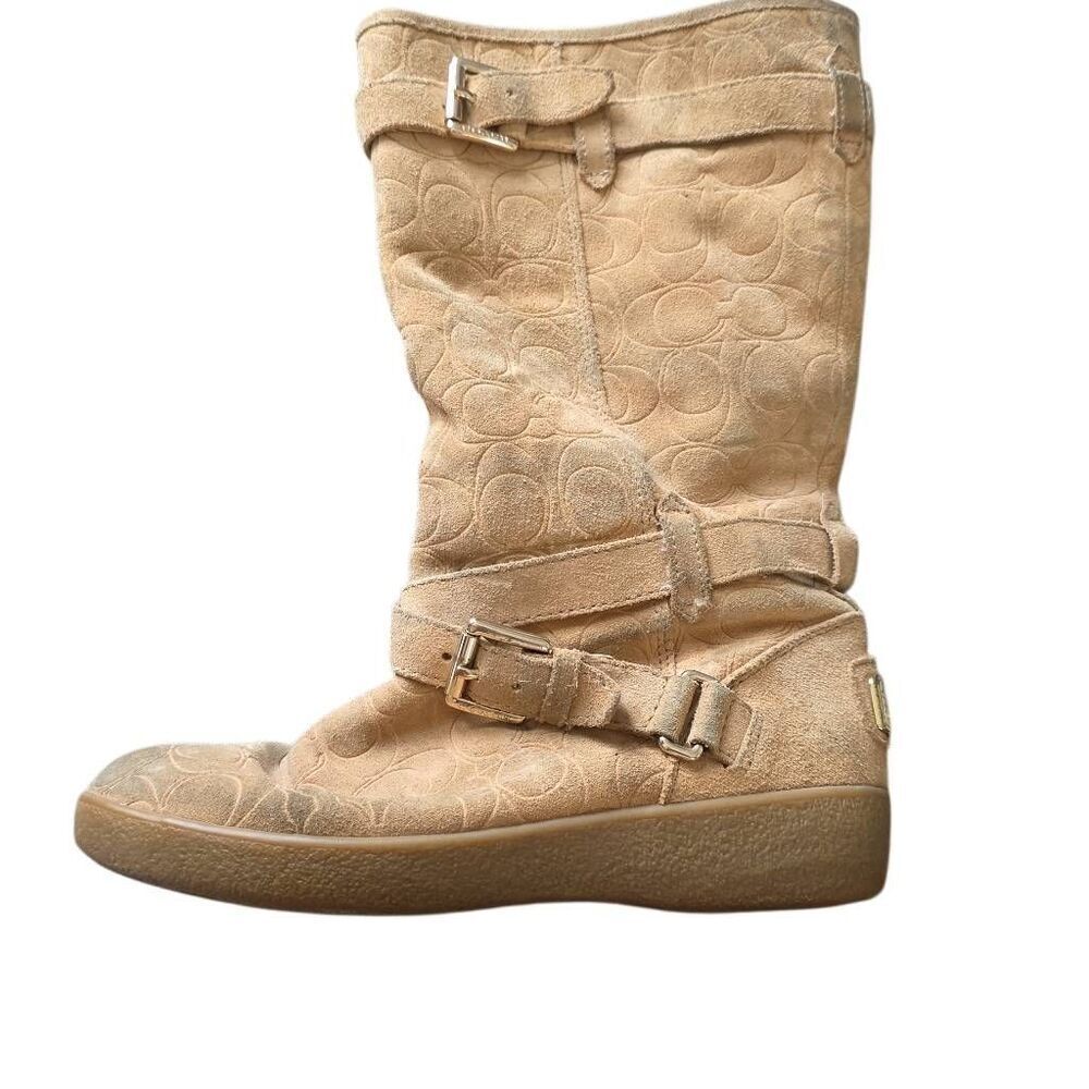 Coach Women's Size 6.5 Yellow Tan Thelma Suede Logo Boots